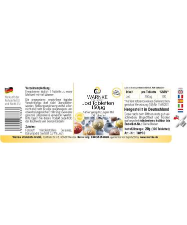 Iodine Tablets 150mcg - Vegan - 100 Tablets | Warnke Vitalstoffe - Buy Online on GoSupps.com