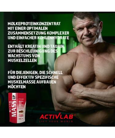 Activlab Mass Up 3kg - High-Caloric Weight Gainer Protein Powder with Whey Creatine & Taurine - Strawberry Flavor for Muscle Mass & Strength - 30 Portions - Buy Online on GoSupps.com