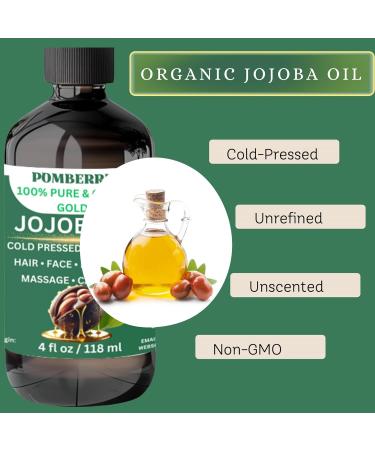 Premium Organic Cold Pressed Jojoba Oil - 100% Pure & Natural Moisturizer for Skin Hair & Scalp - 4 fl oz Glass Bottle - Buy Online on GoSupps.com
