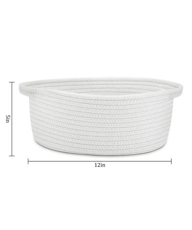 ABenkle Small Woven Storage Basket 12x8x5 | Cute Rope Shelf Organizer for Cat & Dog Toys | Decorative Gift Basket with Handles - White (1 Pack) - Buy Online on GoSupps.com