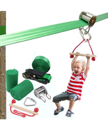 TTANTWFO Zipline Kits for Kids Backyard 50FT, Ninja Slackline Pulley with Zipline, Outdoor Ninja Warrior Training Equipment for Girls Boys, Ninja Obstacle Course for Kids Backyard (A)