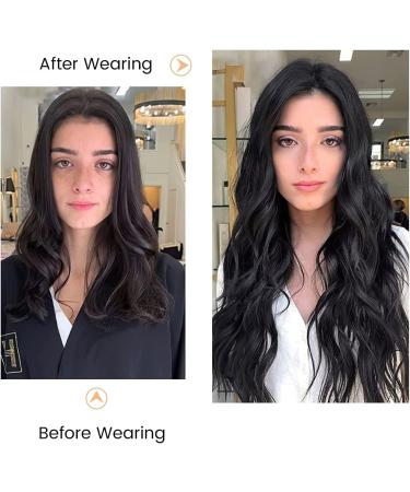 Long Black Wavy Wig for Women 24 Inch Middle Part Curly Synthetic Hair Natural Looking Heat Resistant Fiber for Daily Party Use (Black) - Buy Online on GoSupps.com