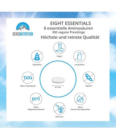 Berg NUTRITION EIGHT Essentials - 300 Vegan Amino Acid Tablets with 8 Essential Amino Acids | High Dose EAA Complex for Optimal Protein Supply | Prof. Dr. Luc Moretti Approved - Buy Online on GoSupps.com