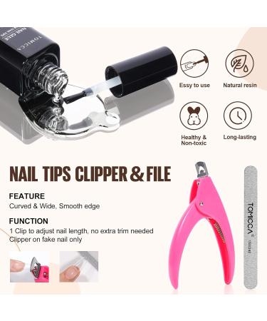 Tomicca Nail Tips & Glue Gel Kit | Complete Gel Nail Extension Set with Mini Lamp & 500 Soft Gel Coffin Tips - Long Ballerina Style - Buy Online on GoSupps.com