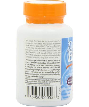 Doctor's Best Resveratrol 60 mg - French Red Wine Grape Extract | 90 Veggie Caps - Buy Online on GoSupps.com