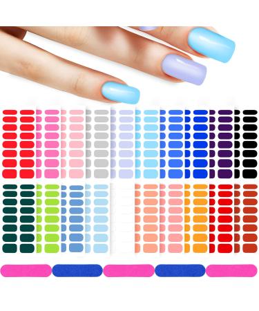 20 Sheets 320 Pieces Full Wraps Nail Polish Stickers Self-Adhesive Nail Strips Solid Color Nail Decals Accessories for Women Girls DIY Nail Art Designs with Nail File (Solid Color Style)