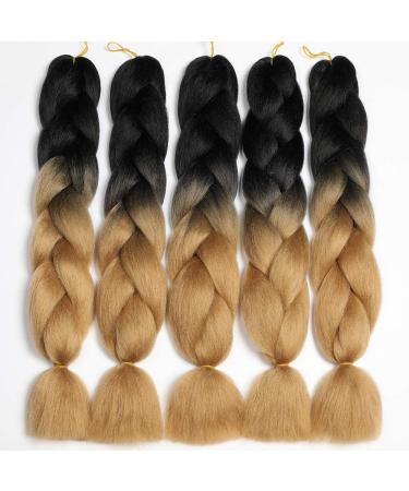 Showjarlly Jumbo Braid Art Hair Extensions - 24 Inch Ombre KanCalon Braids (5 Pack) for Crochet & Box Braids - Black/Light Brown - Buy Online on GoSupps.com