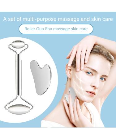 Stainless Steel Gua Sha & Facial Roller Massage Kit - 2 in 1 for Face Eyes & Body - Premium Skincare & Relaxation - Buy Online on GoSupps.com