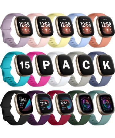 GEAK 15 Pack Bands Compatible with Fitbit Versa 3 Bands/Versa 4 Bands/Fitbit Sense 2/Sense Bands,Soft Replacement Waterproof Sport Watch Strap Wristband for Fitbit Versa 3 Bands for Women Men Small 15 Pack-1 Small