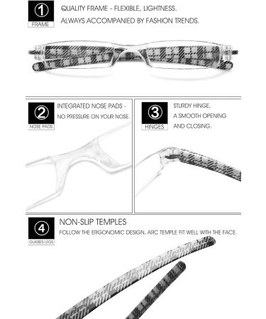 Compact Portable Reading Glasses for Men & Women - Modern Marginless Design | Vevesmundo | 2.5x Magnification with Case - Black Checkered - Buy Online on GoSupps.com