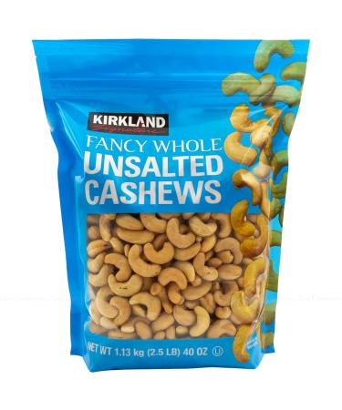 Kirkland Signature Fancy Whole Unsalted & Roasted Cashews Nuts Bag Pack 1.13kg