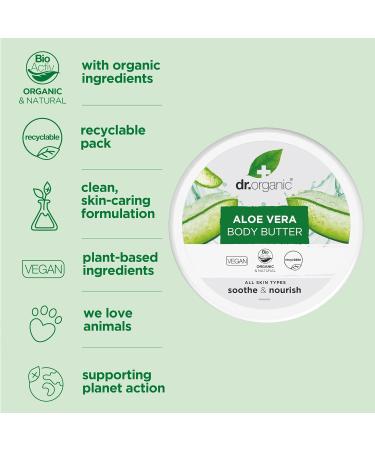 Dr Organic Aloe Vera Body Butter - Soothing & Moisturizing for All Skin Types | Natural Vegan Paraben & SLS Free 200ml - Buy Online on GoSupps.com