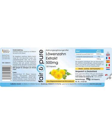 Fair & Pure - Dandelion extract 500 mg dandelion root - vegan - 10 times concentrated - 120 capsules - Buy Online on GoSupps.com