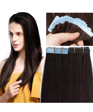SEGO 40 cm Tape Extensions Real Hair 20 pieces 30g Adhesive Hair Extension Hairpieces 100% Remy Human Hair Dark Brown#2