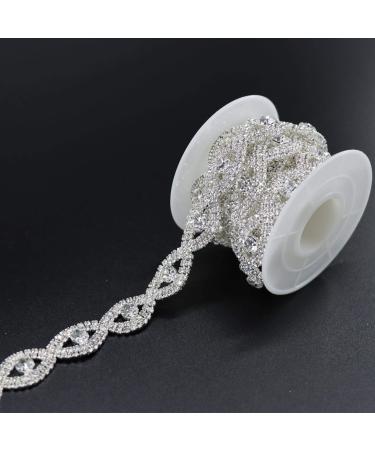 Jerler 1 Yard Crystal 2mm Rhinestone Trim Close Chain Applique for Sewing Crafts Ideal Wedding Party Clothing DIY Decoration style-elegant eye