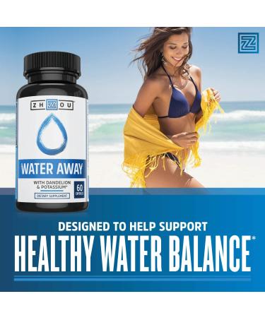 Zhou Nutrition Water Away Supplement with Dandelion & Potassium - 60 Capsules - Buy Online on GoSupps.com