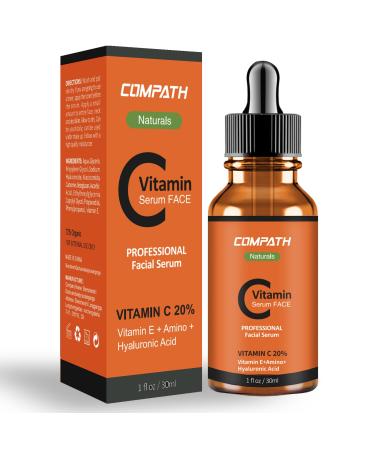 Vitamin C Serum Face with Hyaluronic Acid 20% Vitamin C Vitamin E Amino. Natural & Organic Serum Restore&Boost Collagen Anti Wrinkle Firming Dark Circle 1Fl(Oz) (30ML)
