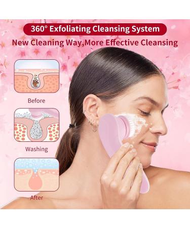 Electric Facial Cleansing Brush | USB Rechargeable Exfoliator for Women | IPX-7 Waterproof Cleanser with 3 Brush Heads - Pink - Buy Online on GoSupps.com