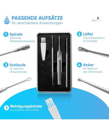 Neatclean 8-in-1 Ear Wax Removal Set - Stainless Steel Ear Cleaner with Premium Storage Box - Effective & Reusable Tools for Adults - Buy Online on GoSupps.com