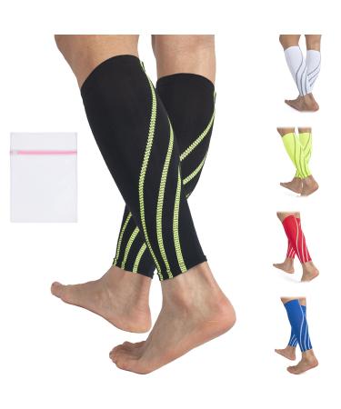 360 RELIEF Compression Calf Sleeves - for Men and Women Sports | Shin Splints Torn Muscle Cramps Workout Circulation Running Hiking Marathon | M L XL with Mesh Laundry Bag | Black L-Single