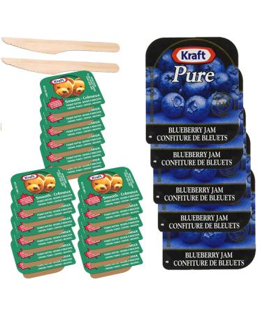Peanut Butter & Jam Pack - 30 Snack Savvy Delights: 15 Peanut Butter Cups 15 Blueberry Jam Cups - On-The-Go Portion Control Pack for Travelers & Meal Prep 30 Cups Total Confiture au Bleuet Comes with 2 wooden Knives and a one of a kind Sticker by PaLiSoL 