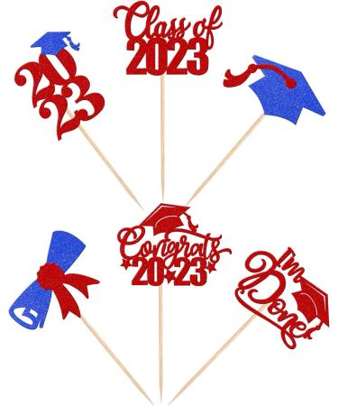 Pack of 24 2023 Graduation Cake Decorations Glitter Class of 2023 Graduation Cupcake Toppers Diploma Grad Cap Done Congrats Graduation Cake Decoration 2023 Graduation Theme Party Cake Decorations Blue New Red New - Buy Online on GoSupps.com