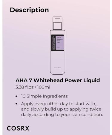 COSRX AHA 7 Whitehead Power Liquid 3.38 fl.oz - Glycolic Acid 7% Exfoliant for Pore Minimization - Korean Skin Care, Paraben-Free - Buy Online on GoSupps.com