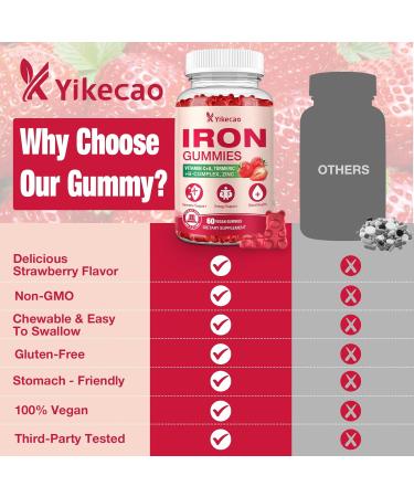 Yikecao Iron Supplement Gummies Vegan Iron Supplement for Women & Men Healthy Blood Energy & Immune Support Strawberry Flavor 60 Count - Buy Online on GoSupps.com