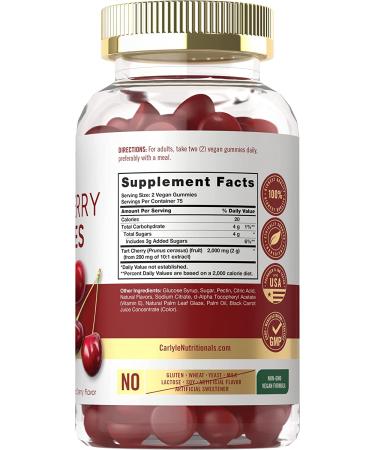 Carlyle Tart Cherry Gummies 2000mg - 150ct | Natural Cherry Flavor | Vegan, Non-GMO, Gluten Free - Buy Online on GoSupps.com
