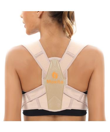 Moxita Posture Corrector for Women and Men, Adjustable Upper Back Breathable Back Support Straightener, Providing Pain Relief from Back Neck Shoulder Clavicle (S/M) Beige Small/Medium