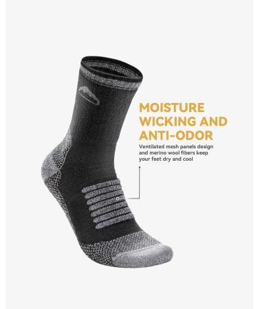 SamSox 2-Pack Merino Wool Hiking Socks - Moisture Wicking Micro Crew Cushion Socks - Made in USA - for Men & Women - Black/Grey - Buy Online on GoSupps.com