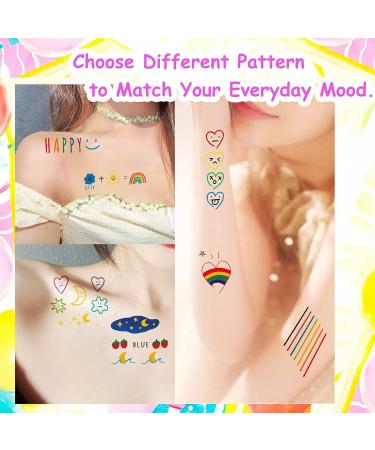 Summer Girls Tiny Temporary Tattoos - 60 Colorful Cute Geometry Waterproof Stickers | Small Fake Tattoos for Women & Kids - Buy Online on GoSupps.com