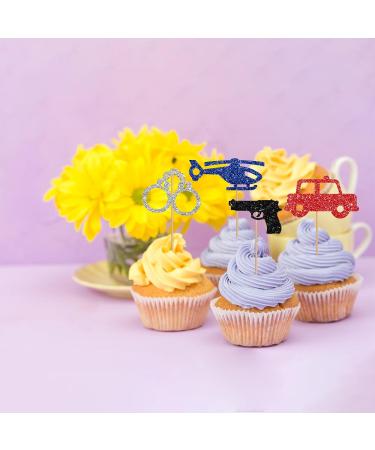 24Pcs Police Cupcake Toppers Police Officer Birthday Cupcake Toppers for Boys Blue&Black Glitter Policemen Cupcake Picks for Baby Shower Police Birthday/Officer Academy Graduation Party Decoration - Buy Online on GoSupps.com