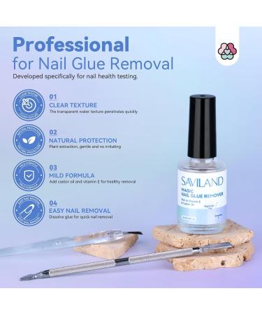 SAVILAND 10ml Nail Glue Remover with Castor Oil & Vitamin E - False Nail Acrylic Tips Removal Kit with Cuticle Pusher & Fork | False Nails Accessories - Buy Online on GoSupps.com