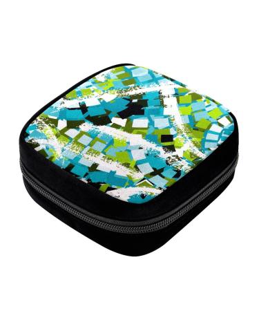 GIAPB Period Bag Sanitary Napkin Storage Bag Pad Holder for Period Makeup Pouch Abstract Blue Plaid Art Color125