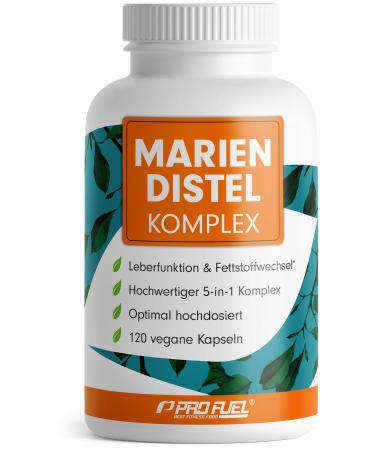 Mary thistle capsules high -dose 120x - 5 -fold complex with diner thistle artichoke dandelion desemodium & cholin - liver function & fat metabolism - 200 mg SILYMARIN per day - stock for 4 months - Buy Online on GoSupps.com