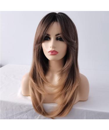 Sylhair 22 Long Brown Layered Synthetic Wig for Women | Ombre Brown-Dark Root Wigs - Buy Online on GoSupps.com