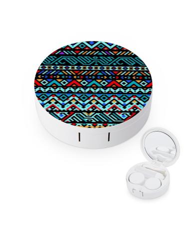 Azteca Patterns Contact Lens Case Travel Portable Travel Contact Lens Box with Mirror