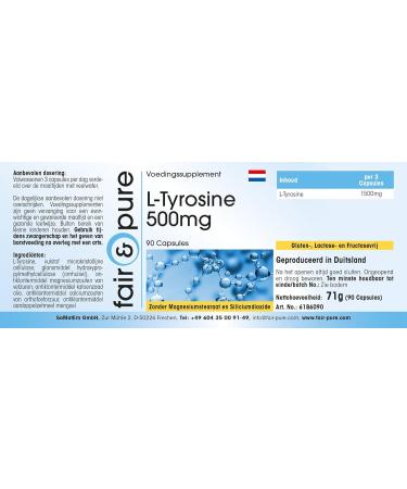Fair & Pure - L-Tyrosine 500mg - 90 capsules - highly dosed with 1500mg of L-Tyrosine per daily dose - Buy Online on GoSupps.com