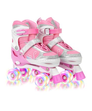 Roller Skates for Girls Boys,Kids Beginners Skate with Light up Wheels and Adjustable Sizes Pink Small(10C-1Y)