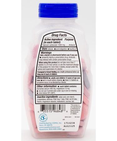 Quality Choice Ultra Strength Antacid Tablets - 1000 mg Calcium Carbonate Berry Chewable Heartburn & Acid Indigestion Relief 72 Count - International Shipping Available - Buy Online on GoSupps.com