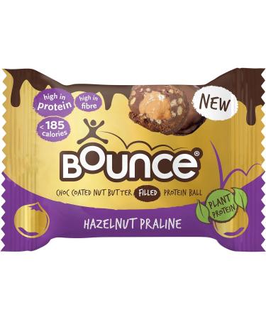 Bounce Hazelnut Praline Plant Protein Balls in Dark Chocolate Coating - 12 Vegan Protein Balls (12 x 40g) - Buy Online on GoSupps.com
