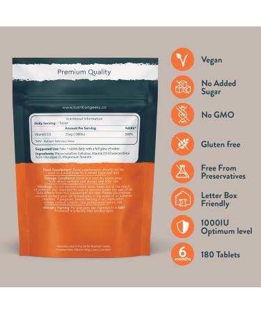 Vegan Vitamin D 1000iu Tablets - 180 Easy-Swallow Plant-Based Algae Vitamin D Tablets 6 Month Supply - VIT D3 High Strength Immune Support - Highest Grade Certified UK Made Vegan Vitamin D3 1000iu 180 count (Pack of 1) - Buy Online on GoSupps.com