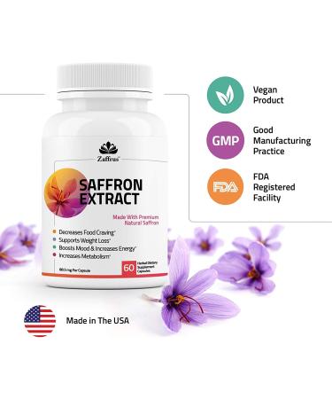 Zaffrus Pure Saffron Extract 88.5mg - Mood Enhancement, Eye Support, Anti-Stress, Appetite Suppressant - 60 Capsules - Buy Online on GoSupps.com