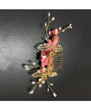 Minkissy Flower Hair Accessories Wedding Hair Comb Pearl Crystal Decor Clip Pin Rhinestone Flower Wedding Hair Accessories for Bride Bridesmaid (Rosy) Bridal Hair Clip - Buy Online on GoSupps.com
