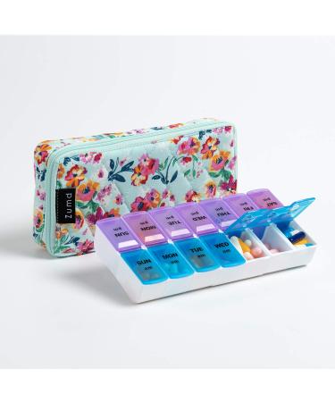 Weekly Pill Organizer 2 Times a Day Zumd Pill Box 7 Day with Cute Quilted Fabric Zipper Case Travel Pill Case Am Pm for Vitamin Medicine Organizer Small Skybule Floral