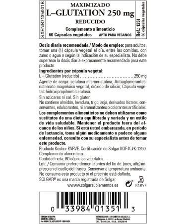 Solgar Reduced L-Glutathione 250 mg - 60 Veg Capsules | Antioxidant Support - Buy Online on GoSupps.com