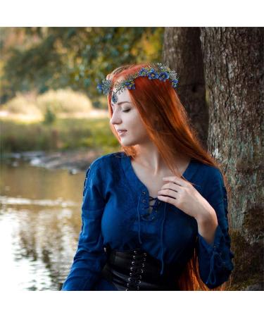 MOSTORY Woodland Fairy Flower Crown - Crystal Elven Tiara Handmade for Women and Girls - Bridal Elf Floral Headpiece for Cosplay, Halloween, Christmas, Wedding - Blue Daphne Design - Variable Size Wreath Headband - Buy Online on GoSupps.com