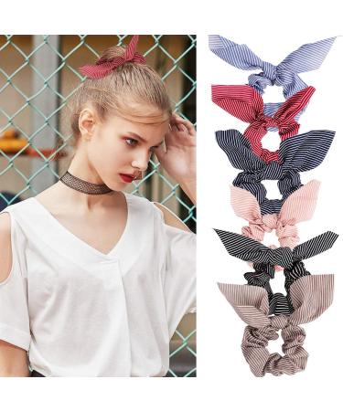 Bow Scrunchies Hair Accessories Set - 18 Pcs Chiffon & Silk Scrunchies with Bow Scarf, Solid Stripe Flower Colors, Ponytail Holder, Rabbit Bunny Ear BowKnot - Hair Ties Ropes - Buy Online on GoSupps.com