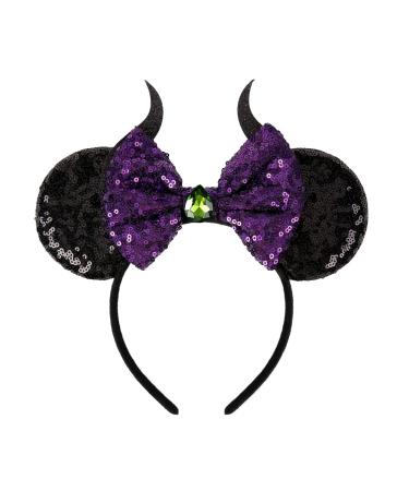 WOVOWOVO Mouse Ears Bow Headbands for Women Girls  Halloween Decoration Glitter Hairbands Party Princess Cosplay Costume Hair Accessories  Maleficent